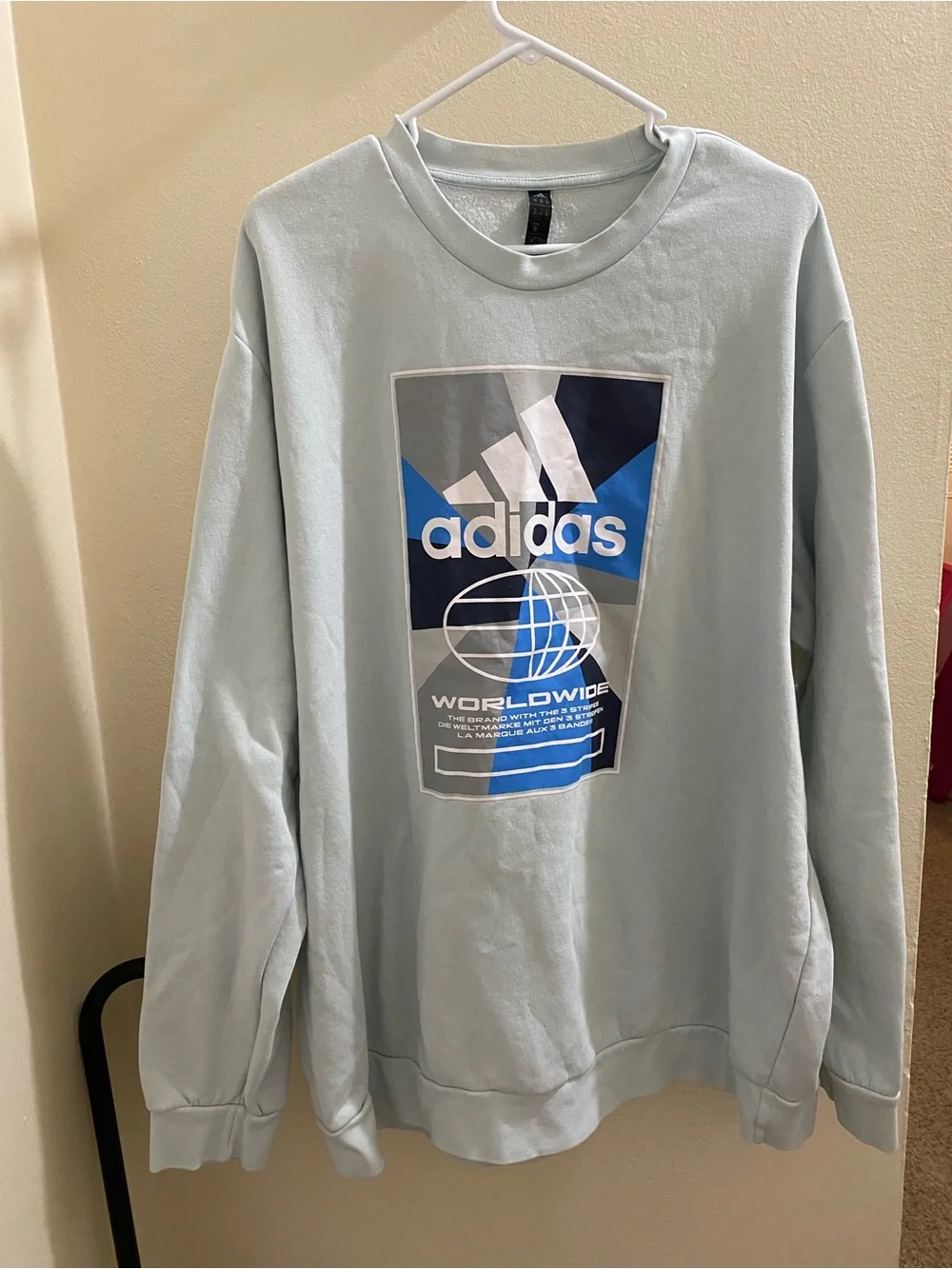 adidas Light Blue Graphic Crewneck Sweatshirt with Blue Accents